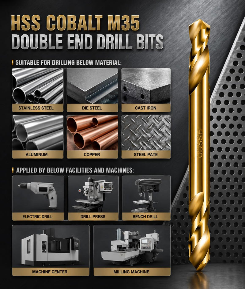 HSS Cobalt Drill Bit Double End 1/4 in. Stubby Body Drill Steel Metal Iron-10Pc 1/4"(10Pcs)