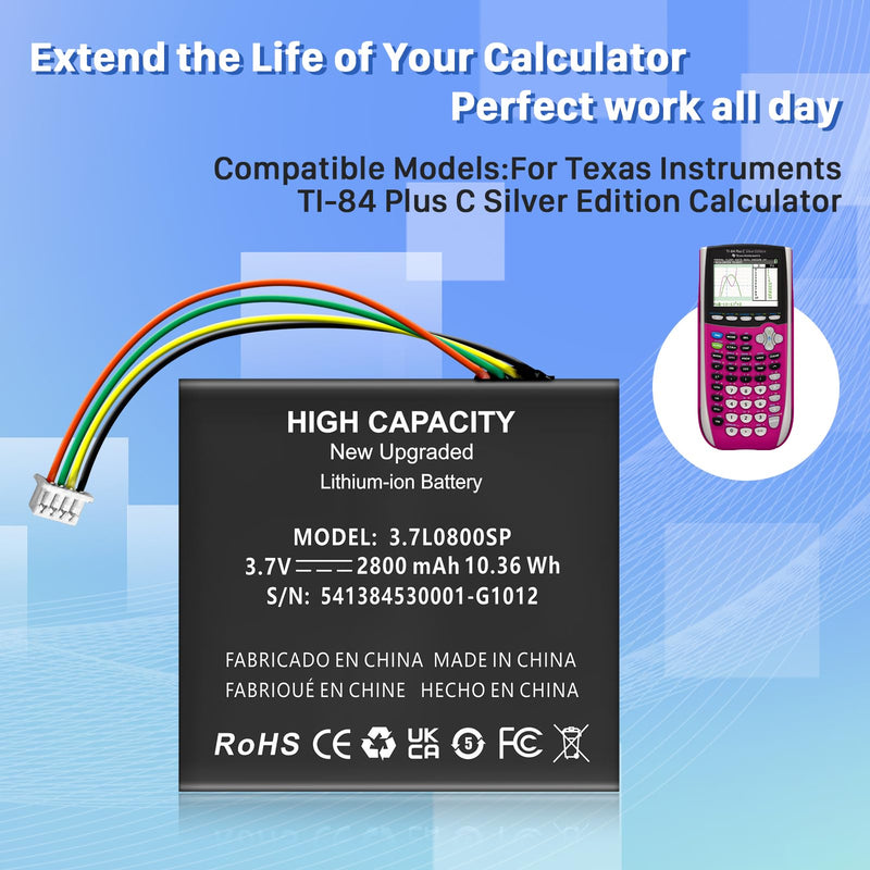 P11P35-09-N01 Battery, (2024 New Version) 2800mAh High Capacity Li-ion Replacement Battery for Texas Instruments TI Nspire/TI Nspire CAS, CX, CX CAS/TI 84 Plus C SE