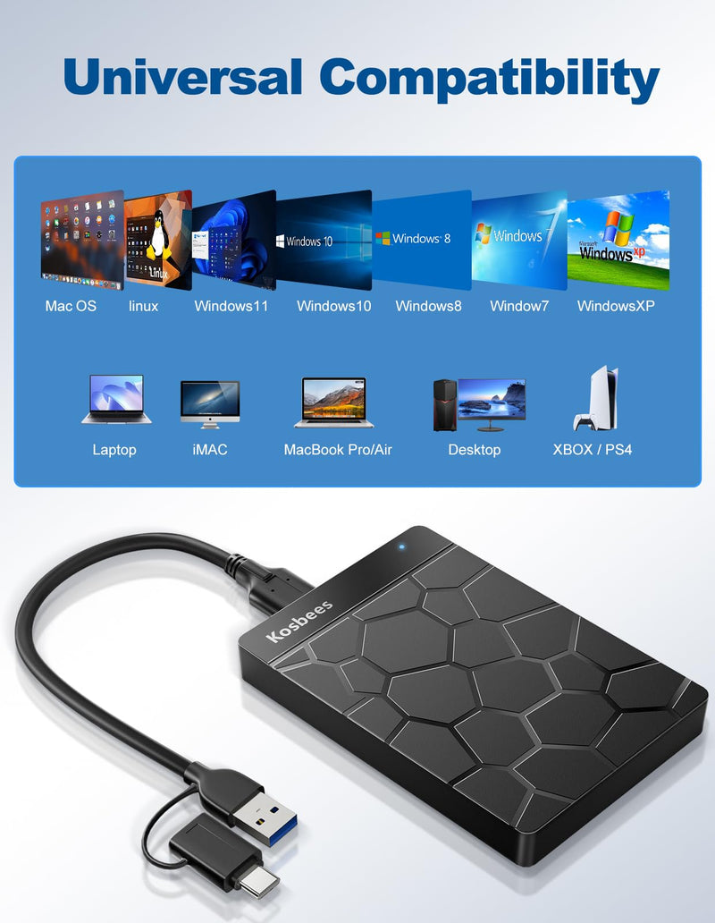 500 GB External Hard Drives,Portable Hard Drive for Windows,Ultra Slim External HDD Store Compatible with PC, MAC,Laptop,PS4, Xbox one, Xbox 360;Plug and Play Ready 500 GB