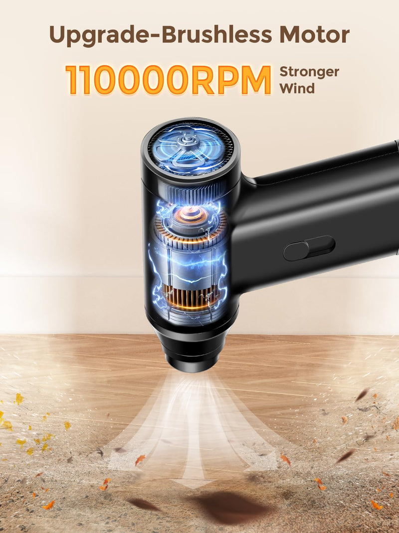 Electric Air Duster, 110000RPM Mini Air Duster,Portable Stepless Speed Keyboard Cleaner for Office,Rechargeable Air Blower Replaces Canned Air,Reusable Compressed Air Duster for PC,Car,Home
