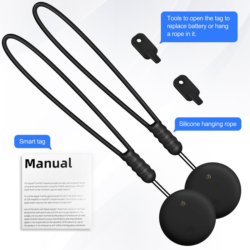 2 pack Smart Air Tracker for Apple Find My (iOS Only), Key Finder Item Locator for Luggage,Wallet,Bicycle and More, IPX6 Waterproof, Size 1.26 x 1.26 x 0.31 inches (Black) Black