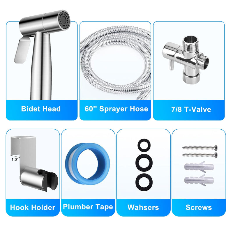 Handheld Bidet Sprayer for Toilet, Premium Stainless Steel Bathroom Bidet Attachment, Adjustable Water Pressure Control for Feminine Wash,Cloth Diaper for Baby Wash, Support Wall or Toilet Mount
