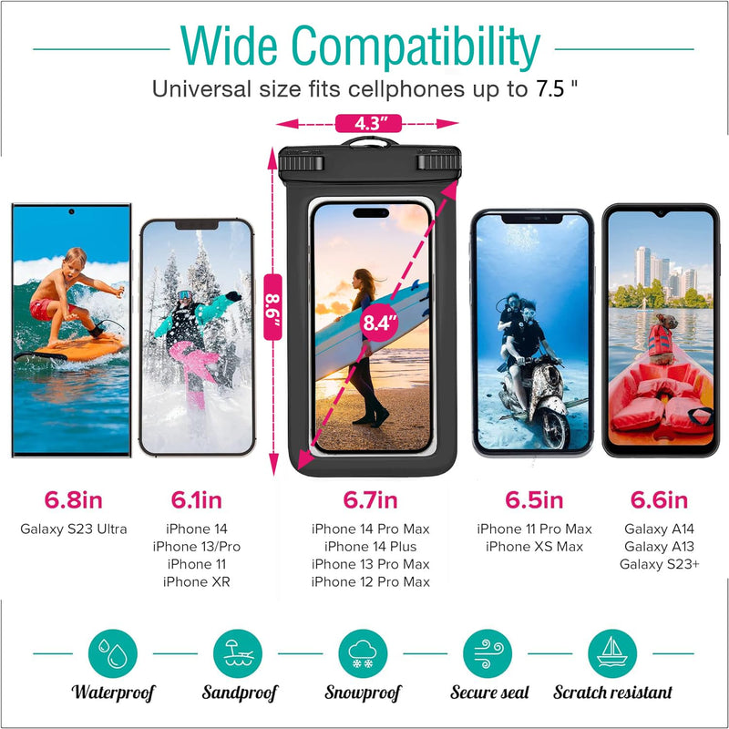 Waterproof Phone Pouch IPX8 Universal Waterproof Case Dry Bag Phone Protector for iPhone 15 14 13 12 11 Pro Max Plus XS XR X 8 Galaxy S23 S22 S21 S20 Pixel Up to 7.5"