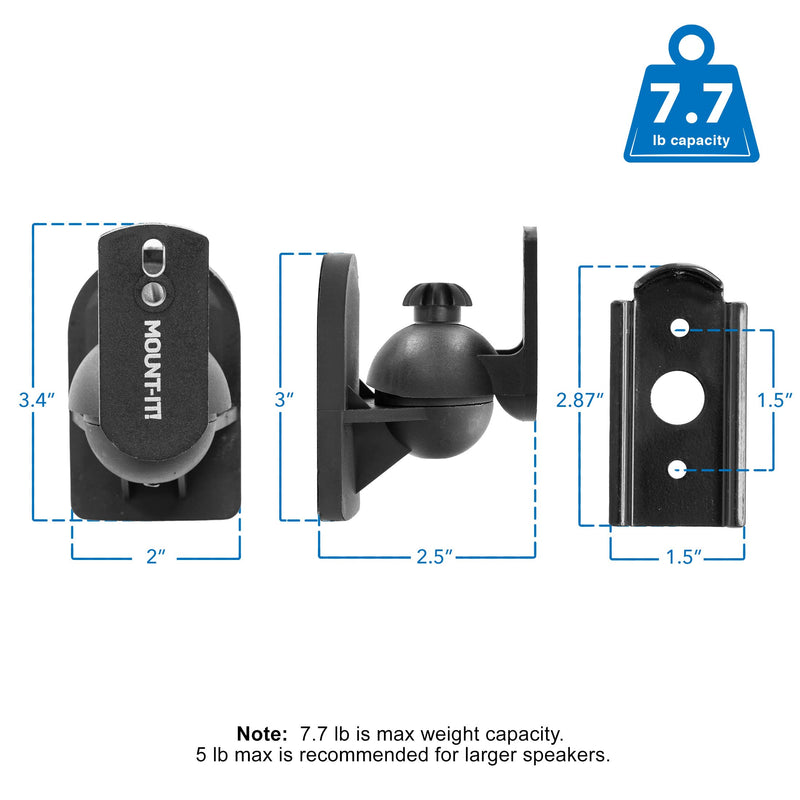 Mount-It! Speaker Wall Mount Full Motion Brackets for Surround Sound Satellite Ceiling and Bookshelf Speakers, 2 Mounts, Black