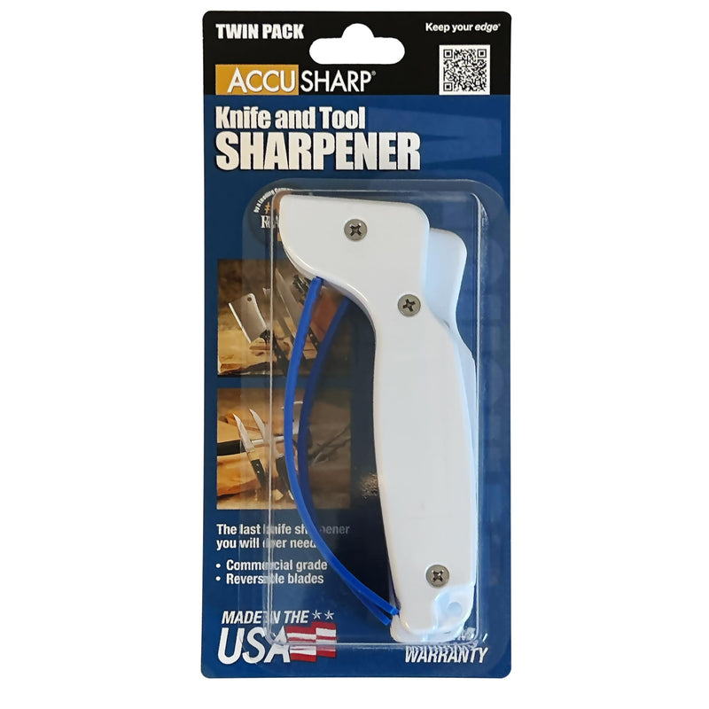 AccuSharp Hand-Held Carbide Blade Sharpener, Kitchen Knife and Chef Knife Sharpener, Professional Chef Grade Sharpening Tool, Restore and Hone Straight & Serrated Knives, 2-Pack, White White & White