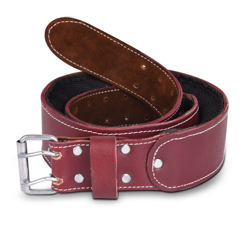 FUERI Premium Leather Work Belt | Adjustable Tools Work Belt for Suspender and Pouches with Padding Covered with Mesh for Carpenter, Electrician, Framer, Mechanic (Maroon) Maroon