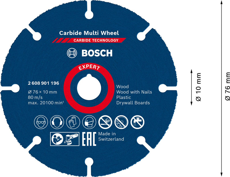 Bosch Professional Expert Carbide Multi Wheel Cutting Discs (for Hardwood, Diameter 76 mm, Accessories Mini Angle Grinder) 1 pcs 76 × 10 mm Old Version