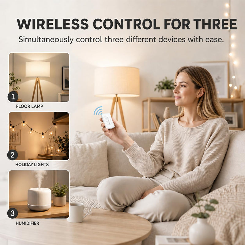 Remote Control Outlet: Wireless Light Switch with Wall Plate — Long Range — Plug in On Off Switch for Lights & Small Appliances — 1 Remote for 3 Outlets — no Wiring 3 Pack Slim Oval 15A Outlet