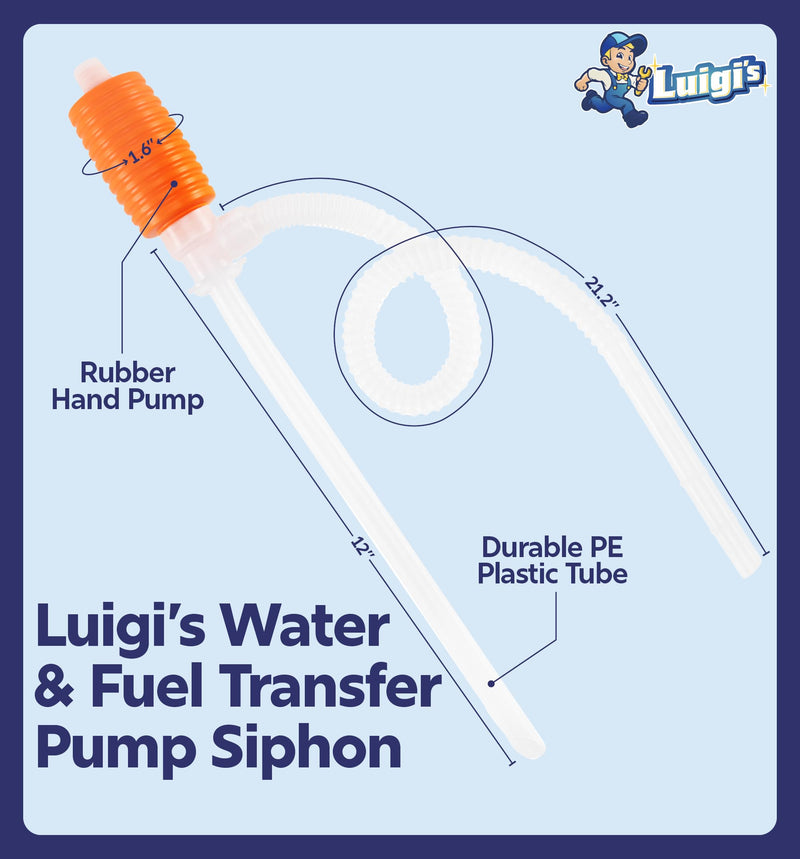 Water & Fuel Transfer Pump Siphon - Large Squeezing Gas Siphon for Lawn Mowers & Manual Pumping Petrol, Water Syphon, Alcohol and more! - Siphon Pump for Gasoline (By Luigi's)