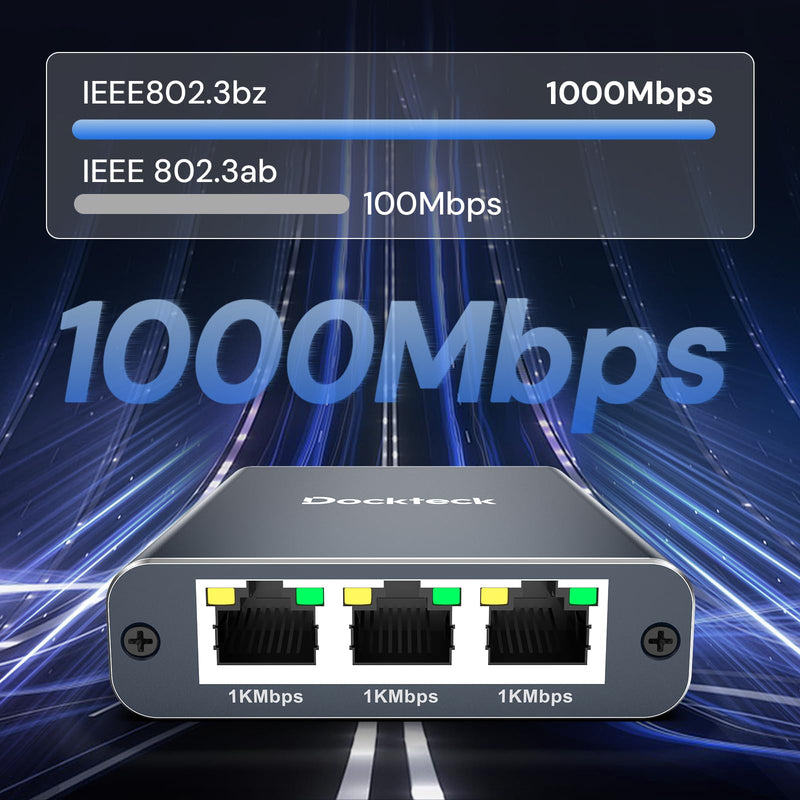Ethernet Splitter 1 to 3 1000Mbps, Dockteck Internet Cable Splitter 1 in 3 Out High Speed Switch Network Gigabit for LAN RJ45 Port Router Switch Work with Cat5/5e/6/7/8 Cable(Silver Grey) Ethernet Splitter 1 to 3-Grey