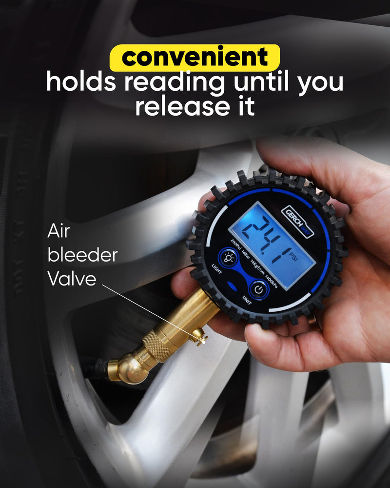 Digital Tire Pressure Gauge for Cars - Accurate Air Pressure Gauge for Tires with 360° Swivel Chuck - 200 PSI 200 PSI Digital