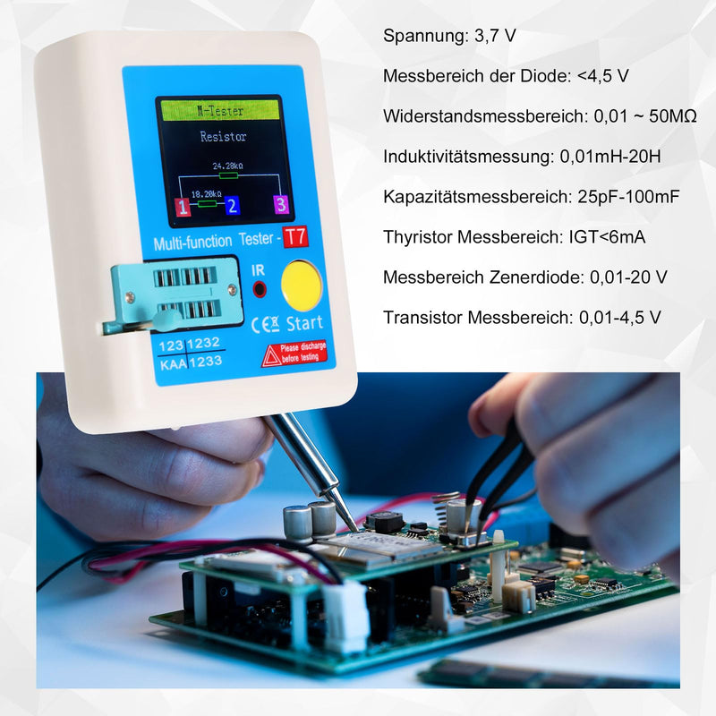 LCR-T7 Transistor Tester AYWHP Multifunctional TFT Transistor Tester with Full Color Graphic Display Rechargeable Multifunction ESR LCR Transistor Meter for Diodes Triodes Capacitor Resistance