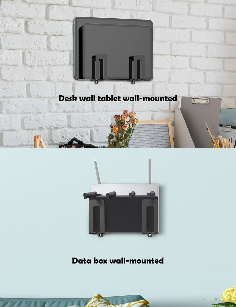 Multifunctional Wall Mount Holder for Laptop& Keyboard, Cable Box Mount Fit for Router/Modem/TV Box/Tablet/E-Book/Cellphone and More, Fixed by Screw (Black) Black