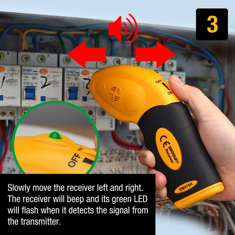 allsun AC 100-120V Circuit Finder Non-Contact Voltage Sensor Auto-Sensing Receiver Transmitter Locates AC Circuits Fuses EM419A-110V US Plug
