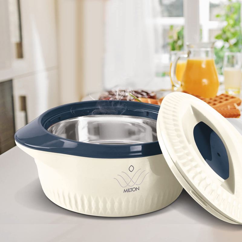 MILTON Royal 2500 Insulated Inner Stainless Steel Casserole, 2.05 litres, Cream | BPA Free | Food Grade | Easy to Carry | Easy to Store | Ideal for Chapatti | Roti | Curd Maker