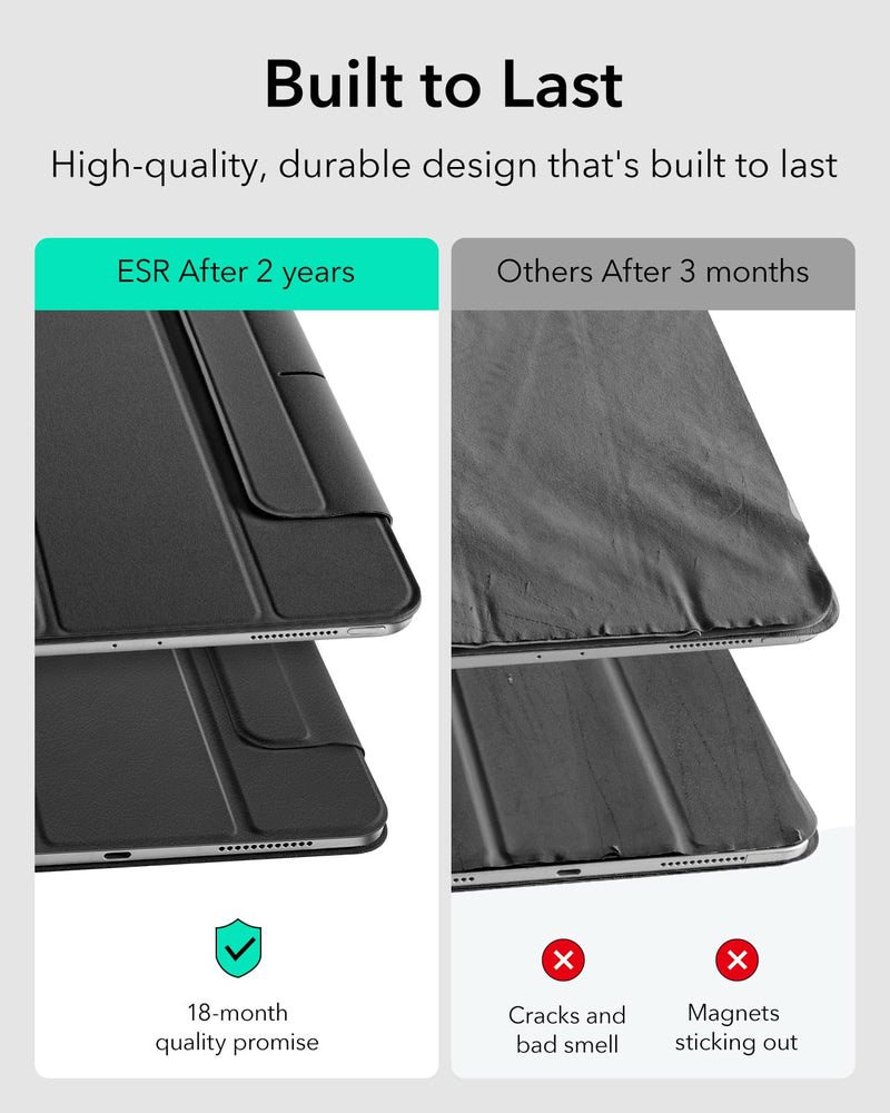 ESR for iPad Pro 11 Inch Case M4(2024, 5th Gen), Powerful Magnetic Attachment, Slim Trifold Stand Case, Supports Pencil Pro and Pencil(USB-C), Durable Protection, Rebound Series, Black Pro 11" (2024)