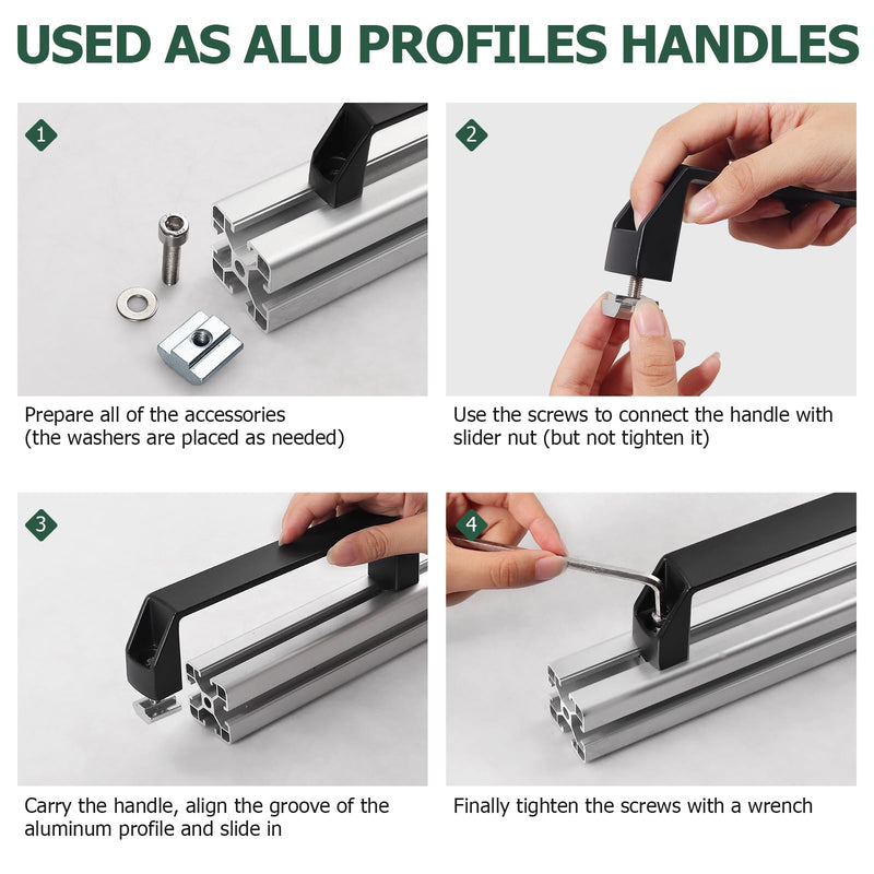 JiGiU 4-Pack 4040 Aluminum Handle Aluminium Alloy Rectangular Industrial Pull Handle 180mm Hole Distance for 40 Series European Standard Aluminum Extrusion Profile -Black 4040 Series