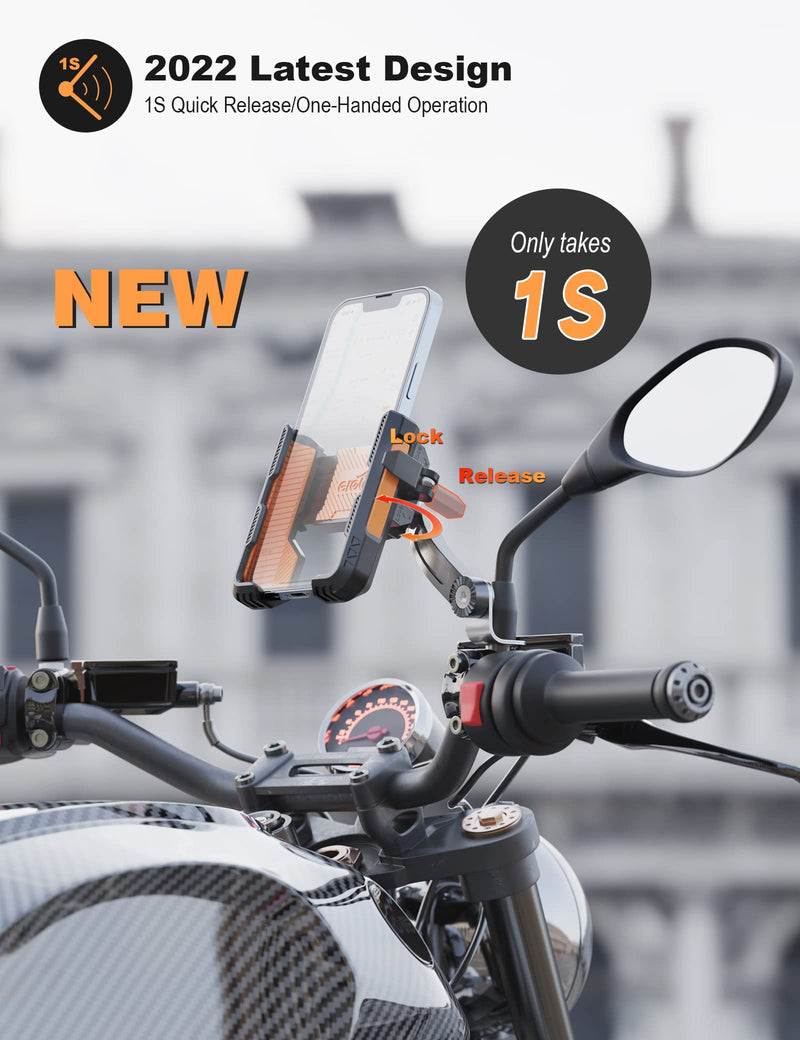Motorcycle Phone Holder Handlebar Mount Motorbike Phone Holder Rearview Mirror【2 Connection Methods+1S Quick Disassembly】 with 360 Rotate for 4.0-7.0 inch Smartphone