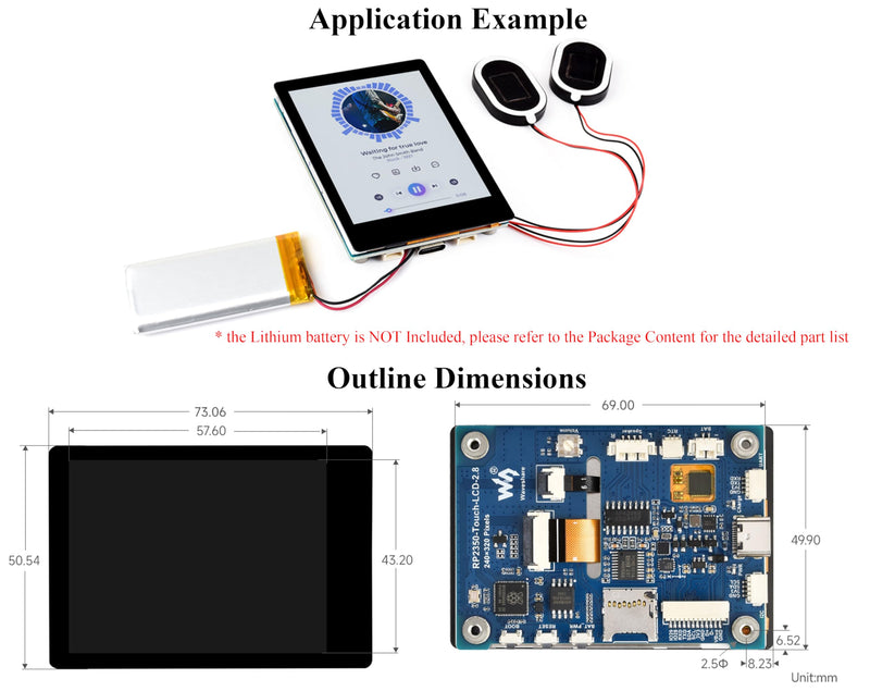 RP2350 2.8inch Capacitive Touch Display Development Board, 240x320, IPS Panel, 5-Point Touch, SPI Interface Display, Accelerometer and Gyroscope Sensor, I2C Interface 5-Point Touch