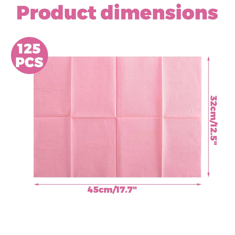 Pack of 125 Tattoo Underlay Waterproof Pink - Disposable 3-Layer Dental Napkins, Absorbent Tablecloths for Tattoo Studios, Dental Practice & Nail Studios, 32 x 45 cm - Tattoo Underlay Ideal
