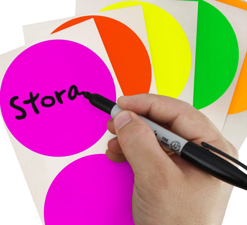 ChromaLabel 3 Inch Round Label Permanent Color Code Dot Stickers, High Visibility for Warehouse Inventory, 100 Stickers per Pack, Fluorescent Kit