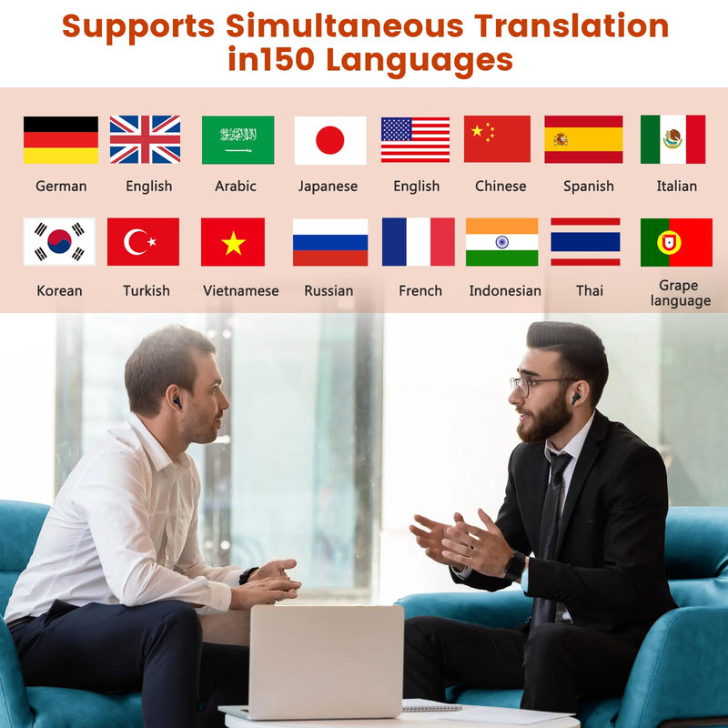 Fyzuf Translation Earbuds, Language Translator Earbuds Real Time, Two Way Language Translaton in 150 Languages, HD Clear Calls, Instant Translation Device with App Fit for Travel Business Learning Black