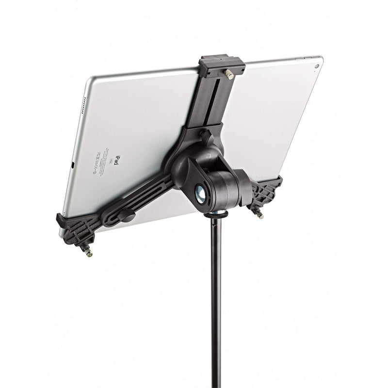 K&M - Konig & Meyer 19790.516.55 - Universal Tablet iPad Holder for Mic Stand - Switch Landscape to Portrait - Professional Grade for all Musicians - Studio or Remote Home Use - German Made - Black Standard Packaging
