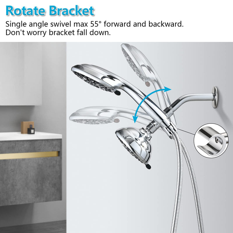 PDPBath Solid Brass Shower Arm 3 Way Shower Diverter Valve for Hand Held Showerhead and Fixed Spray Head, G1/2 Universal Connection - Chrome