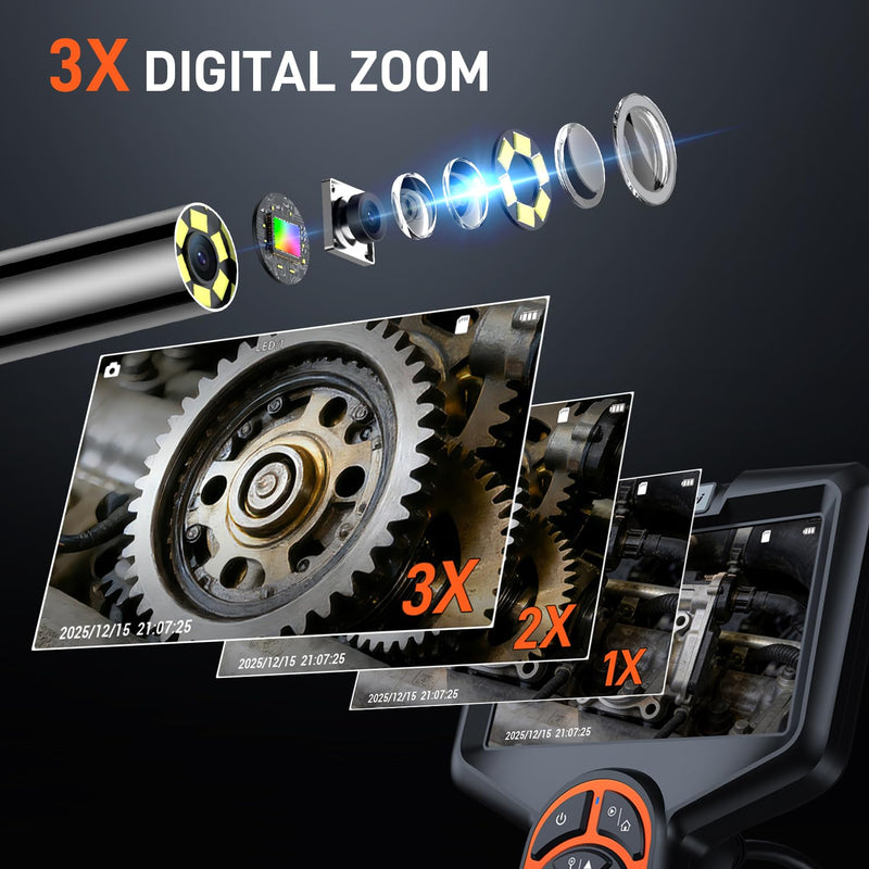 3.9mm Borescope Camera with Light, 5" Industrial Endoscope Camera | 3.9mm Ultra-Thin Probe, 5FT Semi-Rigid Snake, Built-In LED Flashlight for Engine, Automotive, Aircraft, Wall, Pipe Inspection
