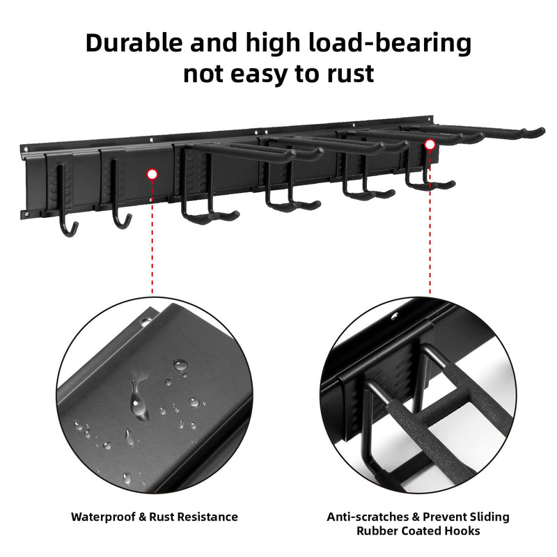 Sinoer Garage Tool Management Wall Rack, Garage Wall Management Storage Rack with 6 Adjustable Metal Hooks, Hanger for Ski Equipment, Garden Tools, Chairs, Brooms, Mops, Rakes, Garden Tools 32 Inch 2 Panel and 6 Hooks