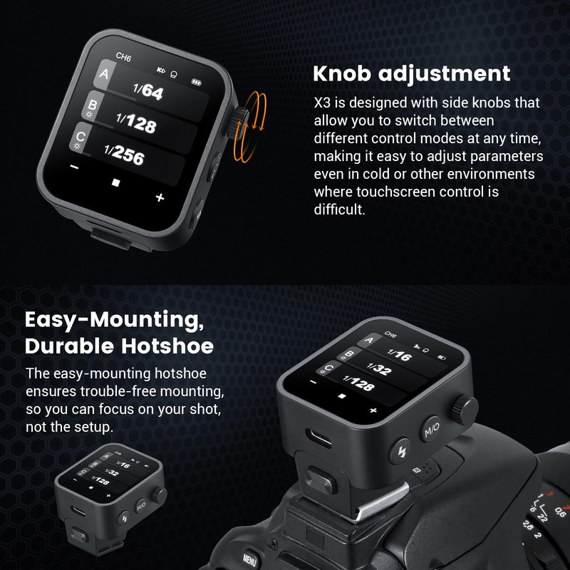 Godox X3-C X3C Touchscreen TTL Wireless Flash Trigger for Canon Camera, 1/8000s High Speed HSS Trigger Transmitter, Built-in Battery with USB-C Charge