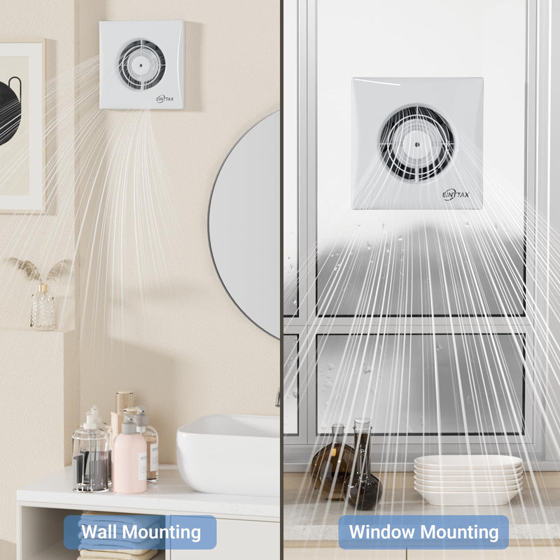 4 Inch Bathroom Exhaust Fan, 130m³/h Quiet Ventilation Extractor with Check Valve, Wall/Window Mount Bathroom Exhaust Fan for Kitchen, Garage, Office, Shop, 12W, 34 dB, White Non-insertion