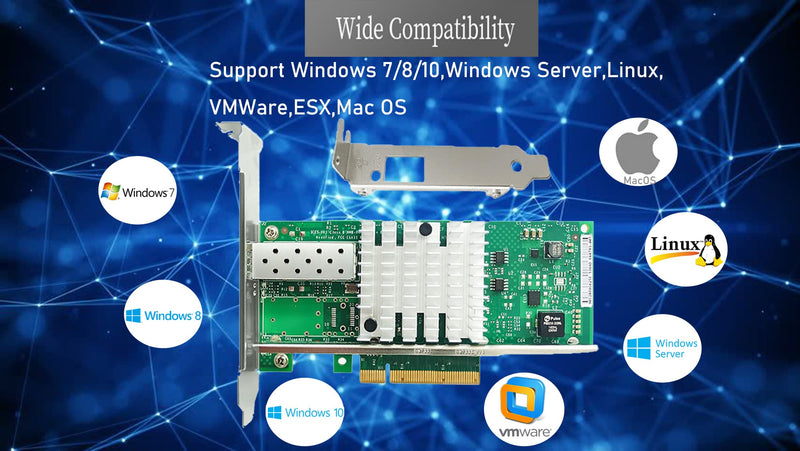 10G PCIE x8/x16 Ethernet Network Adapter Compatible Intel X520-DA1 82599EN Chip,Single SFP+ Port LAN Card NIC Server Support Windows Server/Windows/Linux/Vmware ESXI X520-1*SFP+ Port