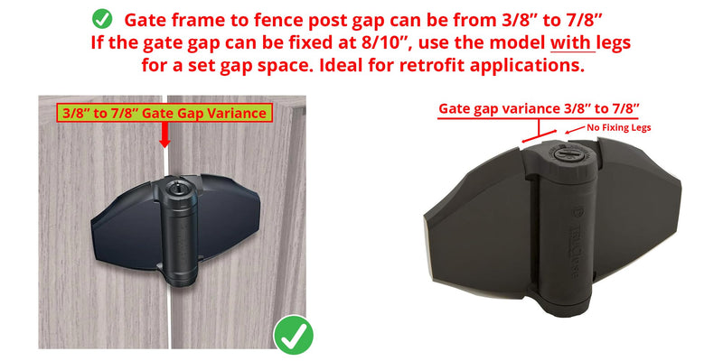 D&D Technologies TCHD2S3BTS TruClose Heavy Duty Gate Hinges, for Self Closing Wood or Vinyl Gates up to 154 Pounds, with No Alignment Legs, for Square Gate Frame and Post, Black, 2 Count Adjustable gate gap: 3/8”–7/8” gate frame to post