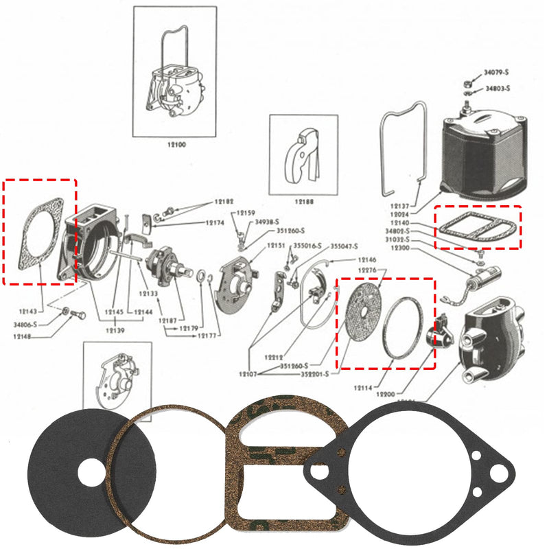 9N12104 Distributor Gasket Set for Ford/New Holland Tractor 2N/8N/9N,Replaces for 91A12114 9N12140A 9N12143 9N12276B