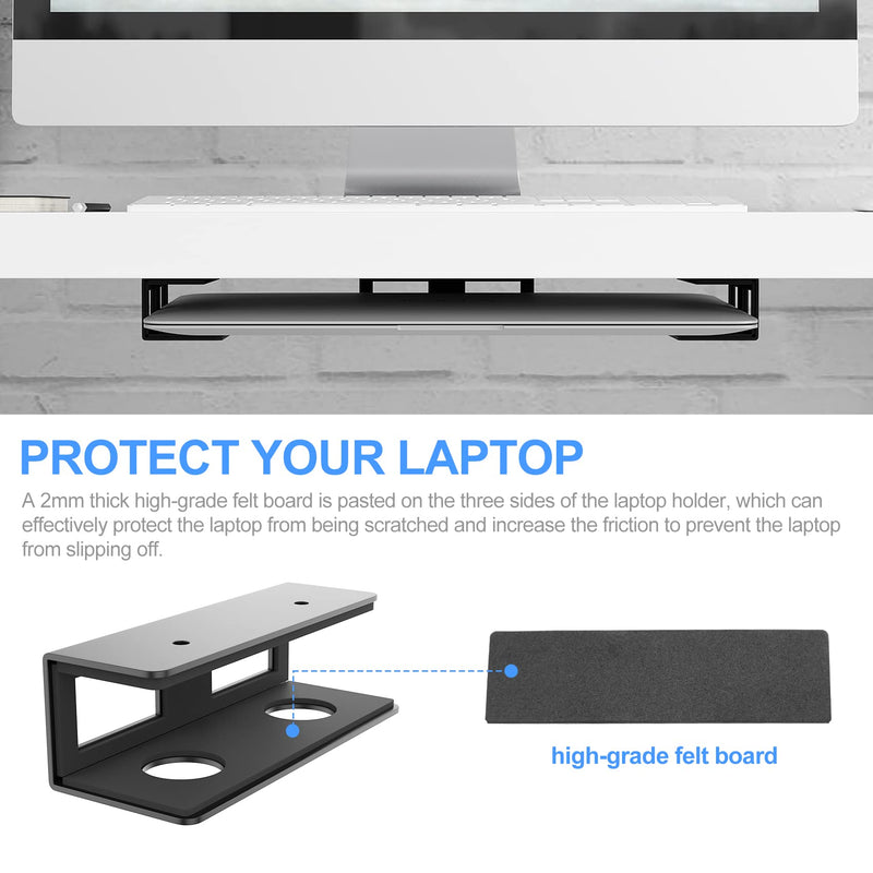 GOME Under Desk Laptop Mount Metal Bracket with Felt Board, Under Desk Laptop Tray Holder Shelf with Screws to Enhanced Stability without Headphone Hook