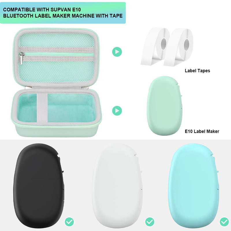 Hard Carrying Case for SUPVAN E10 Bluetooth Label Maker Machine, Continuous Waterproof Label, Inkless Labeler Protection Case with Mesh Pocket for Label Maker, USB Charging Cable, Green Green1