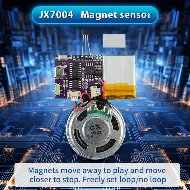 Voice Module, Magnet Sensor Control Activated MP3 Music Sound Chips, 16MB Sound Module for Crafts, Christmas, New Year Greeting Cards, Box with Speaker Lithium Battery Powered and USB Cable. JR-JX7004-Magnet Sound Module