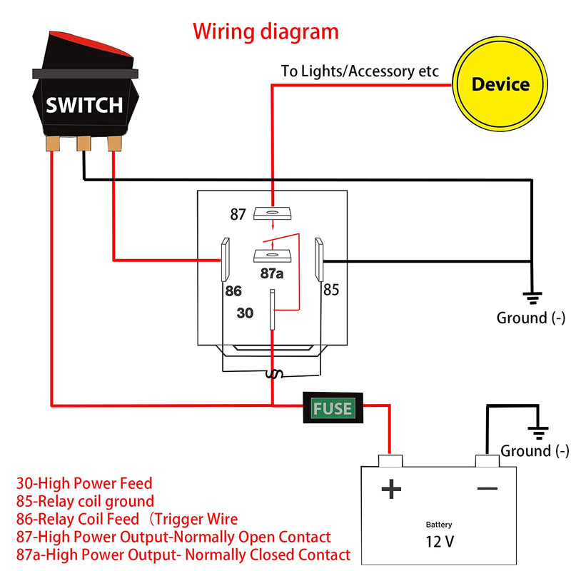 10 Pack 30/40 AMP Waterproof 5-Pin 12V Relay Switch （SPDT） for 12 Volt Automotive Marine Relays for Boats Auto Fan Cars