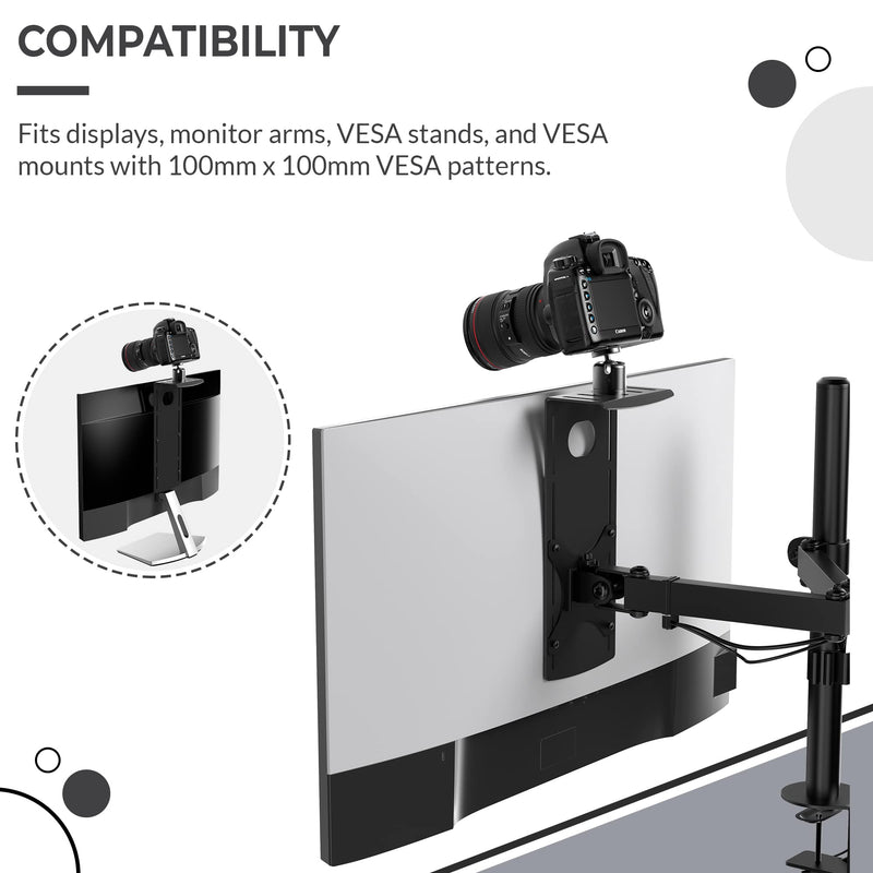 HumanCentric DSLR Monitor Mount Small, Desk Camera Mounting, Light Webcam, Microphone Shelf for Monitor VESA Arm, Replace Clamp Tripods, 100x100mm Patterns, Aluminum, Hardware Included Small Shelf