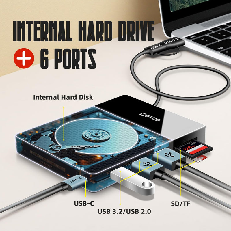 1TB External Hard Drive, USB C Multiport Hub HDD 7-in-1, USB 3.0, SD/TF Card Reader, Docking Station, Multi-Function HDD for Windows, Mac, Android, TV, Phone, Laptop, Desktop, PC 1TB+Docking station Black