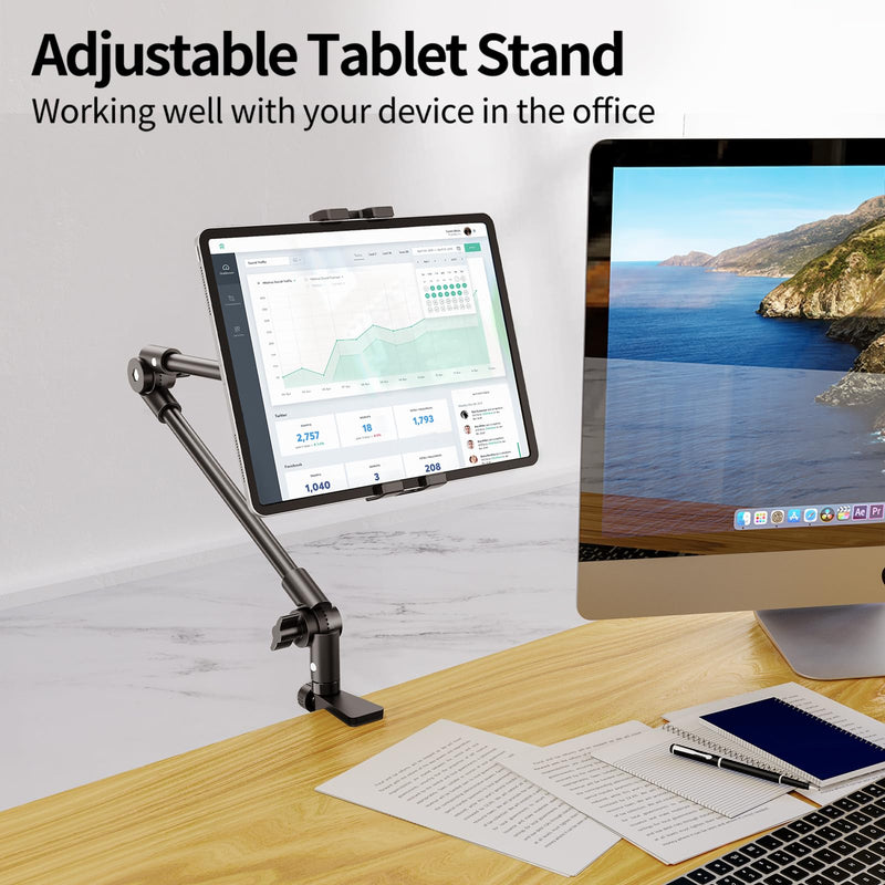 KDD Tablet Stand Holder, Adjustment iPad Phone Mount, 27in Long Arm Webcam Stand Projector Camera Mount for Desk, Fit for 4.7"-12.9" Devices, iPad Pro 12.9 Air Mini, Galaxy Tabs, Switch, iPhone Fit for 4.7"-13" Devices