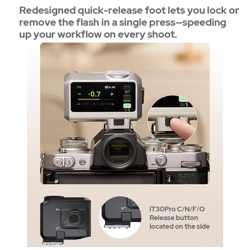 Godox iT30Pro F iT30Pro-F TTL Flash for Fujifilm Fuji Cameras, GN15 1.5s Recycle Time, 560 Full Power Flash, 1/8000 HSS, 2.4G Wireless, 2.8″ Full-Color Touchscreen Speedlight for Fuji (Black) Black