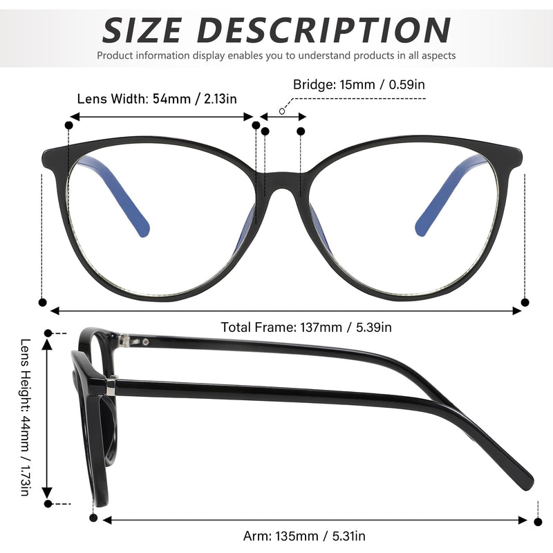 Blue Light Blocking Glasses for Women and Men Oval Cat Eye Computer Gaming Eyeglasses Black