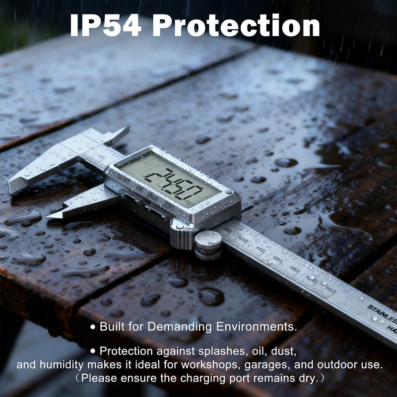 HDLNKAK 6”/150mm Rechargeable Digital Caliper, Inch/MM Conversion Caliper Measuring Tool with Large LCD Screen, Stainless Steel Caliper Tool for DIY/Household/3D-printing. White