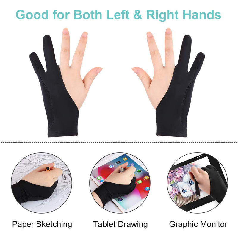 Mixoo Artists Gloves 2 Pack - Palm Rejection Gloves with Two Fingers for Paper Sketching, iPad, Graphics Drawing Tablet, Suitable for Left and Right Hand (Medium) Medium
