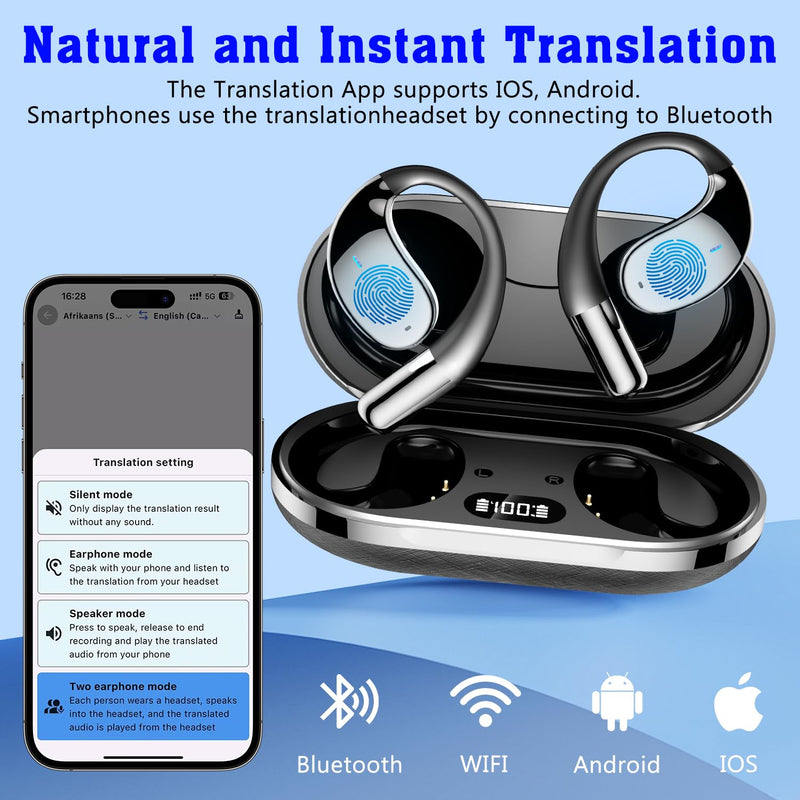 Translation Earbuds, 3-in-1 Translator Earbuds, 3-in-1 AI Translator Earbuds with 144 Accents Real-Time Translation Device, 60h Long Life, fit iOS and Android, Suitable for Travel Learning (Black) Black