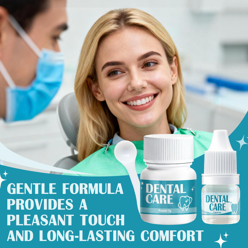 Dental cement self-hardening durable, tooth adhesive for crowns, 5 g + 5 ml | Dental denture glue, solution for crowns, bridges, dental caries and lost fillings, dental filling repair kit