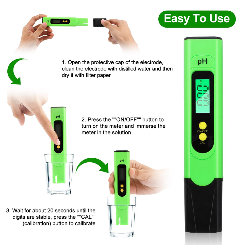 PH meter digital, 0-14 pH measuring range, 0.01 high accuracy, Aideepen pH water tester with LCD display backlight for water, aquarium, pond, pool, with calibration powder