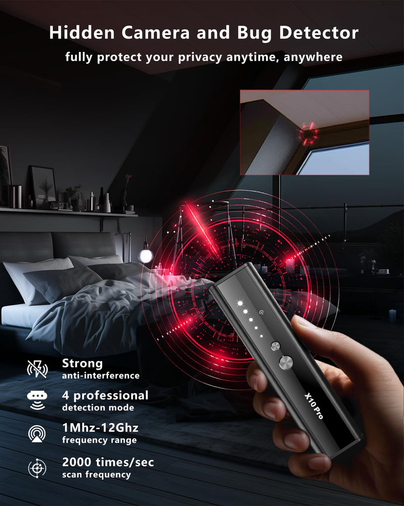 Hidden Camera Detectors with Screen Display, Anti Spy Camera Finder, Bug Detector, GPS Tracker Detector with Flashlight, Hidden Device Detector for Travel, Hotel, Airbnb, Office, Car Small